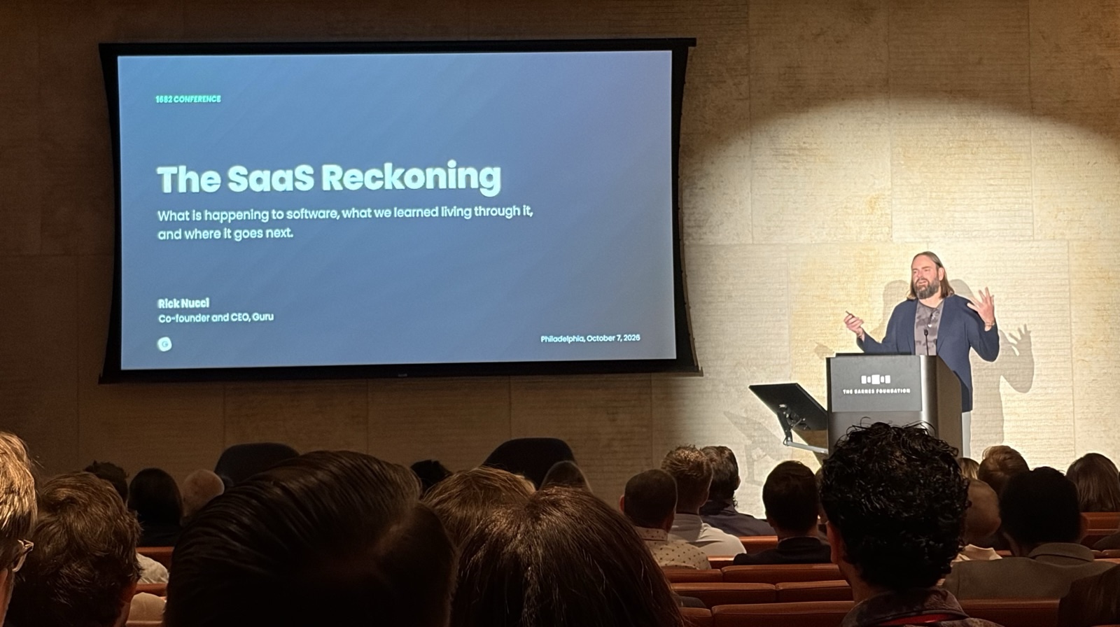 Rick Nucci presenting The SaaS Reckoning at the 1682 Conference, Barnes Foundation, Philadelphia
